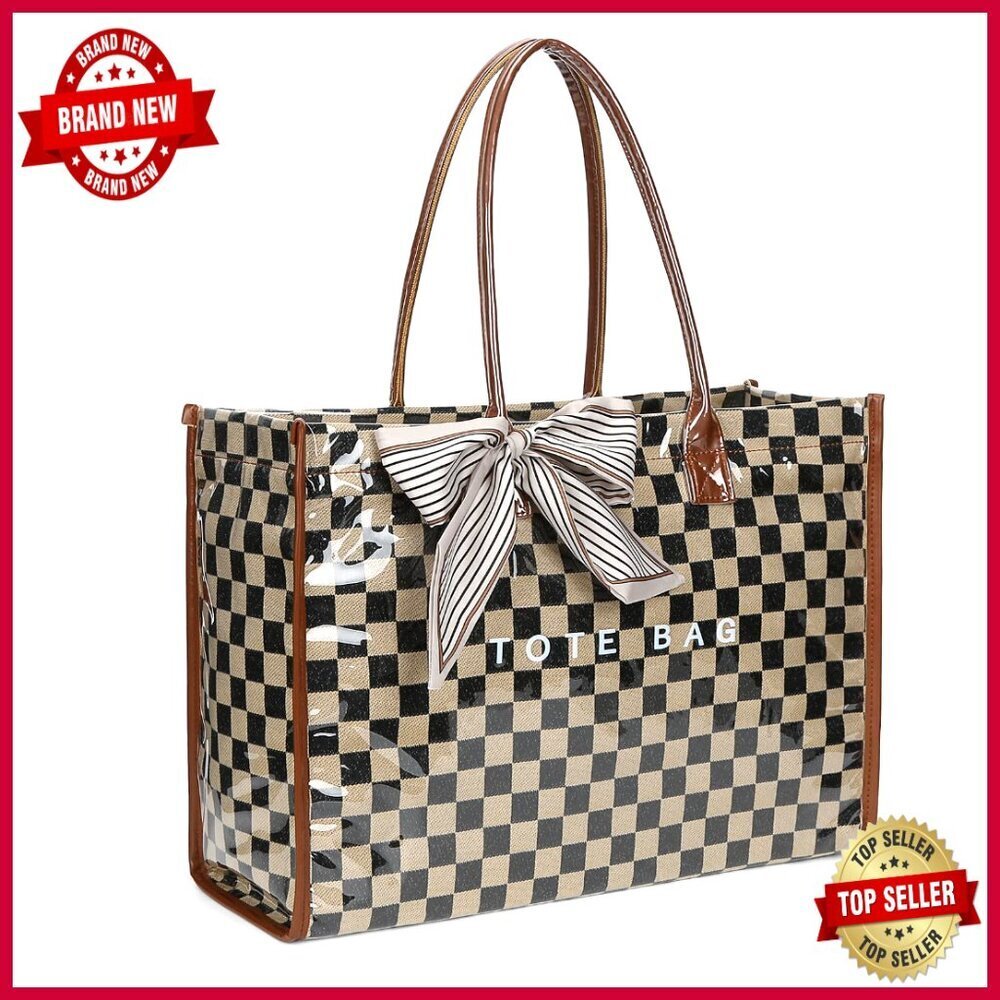 Large PVC Tote Bag with Laptop Sleeve Waterproof Work Purse Hobo